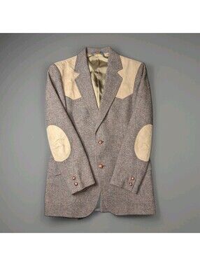 Pendleton Wool Tweed Blazer Sport Coat Suede Brown Elbow Patch 40L Vintage